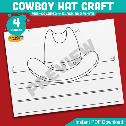 Cowboy Hat Craft, Wild West Headband Activity, Cowgirl & Cowboy Coloring Template, Summer Fun Printable, PDF Download