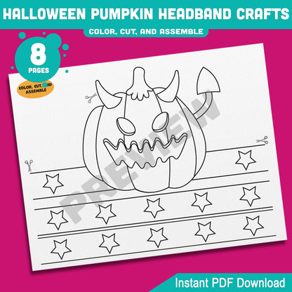 Halloween Pumpkin Headband Crafts for Kids – 4 Fun Designs, Pre-Colored & Black and White, Perfect Preschool, Pre-K, Kindergarten Drama Activity