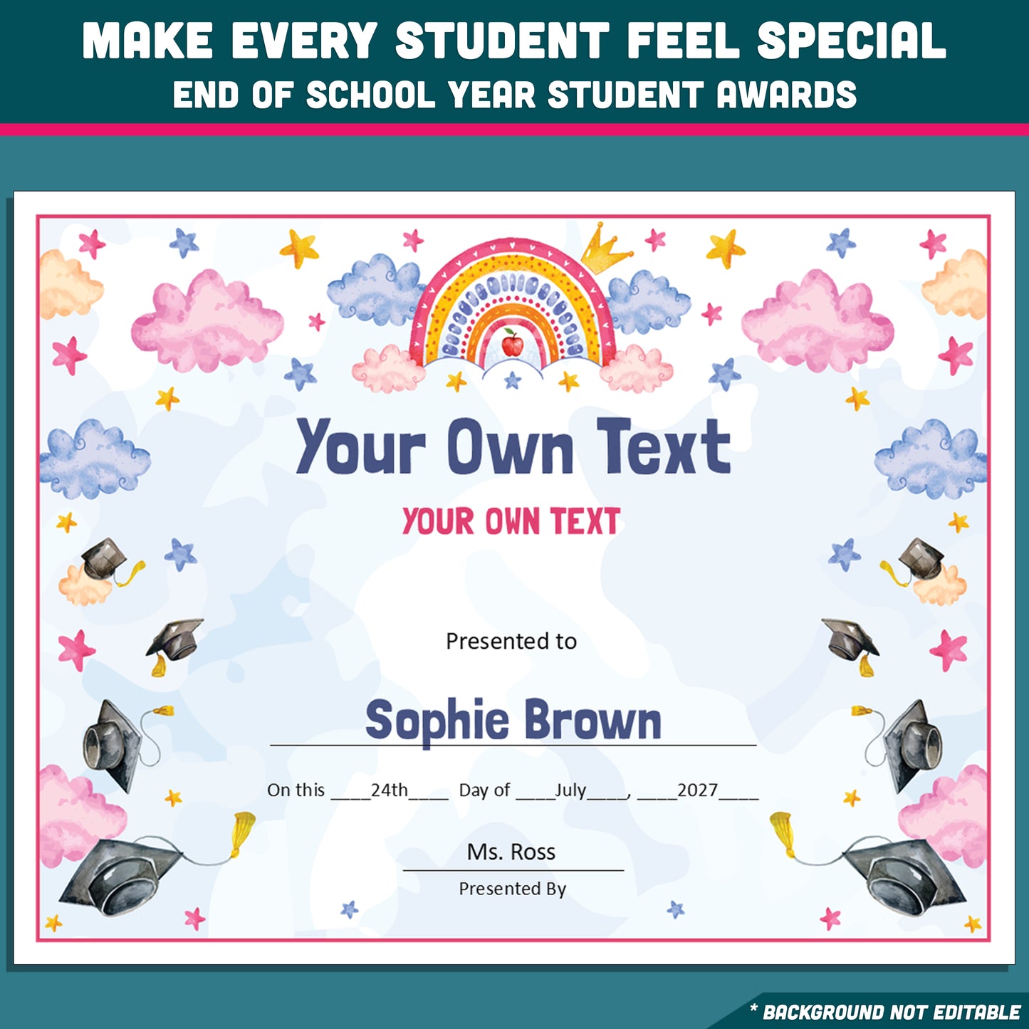 Editable End-of-Year Awards for Preschool, TK, Pre-K, Kindergarten, and 1st Grade, Printable Student Recognition Set, 26 Unique Awards