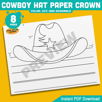 Cowboy and Cowgirl Paper Hat Crowns – Western-Themed Headband Crafts for Kids, 4 Designs, Pre-Colored & Black and White, PDF