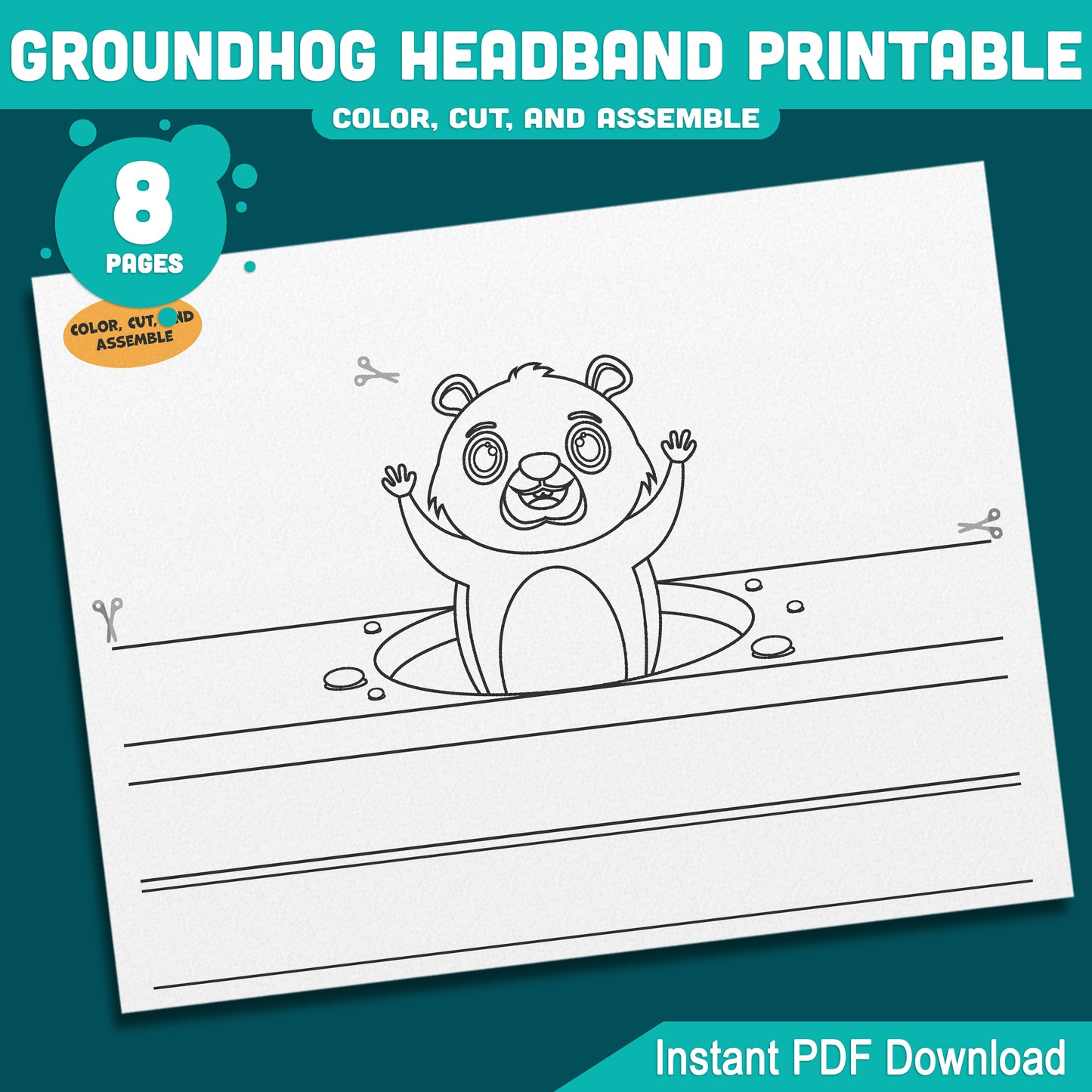 Printable Groundhog Day Headband & Crown Crafts for Kids, Fun Paper Hat Craft, Color Cut and Wear Crown Activity, Pre-color + Black & White