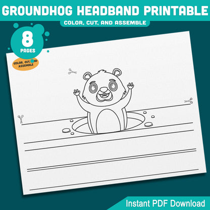 Printable Groundhog Day Headband & Crown Crafts for Kids, Fun Paper Hat Craft, Color Cut and Wear Crown Activity, Pre-color + Black & White