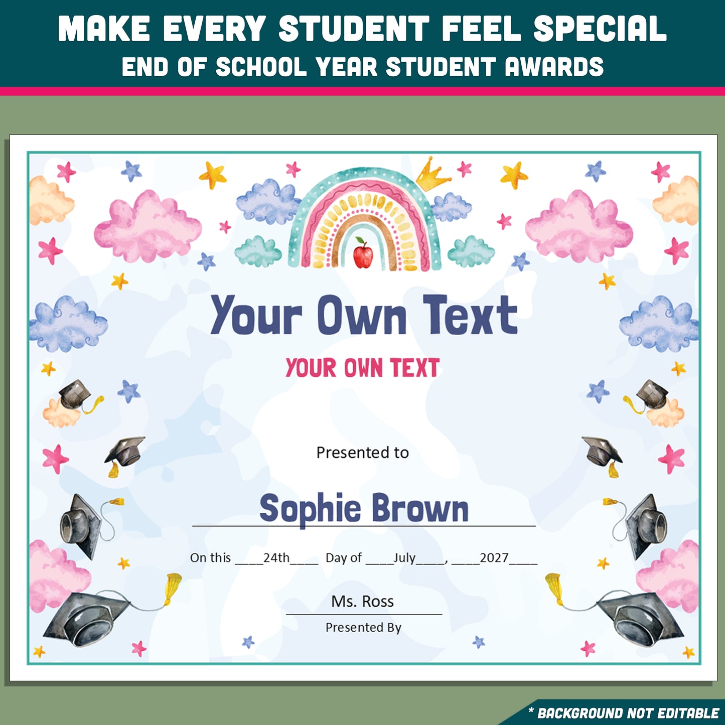 Editable Classroom Awards for Preschool, TK, Pre-K, Kindergarten, and 1st Grade, Recognition Set