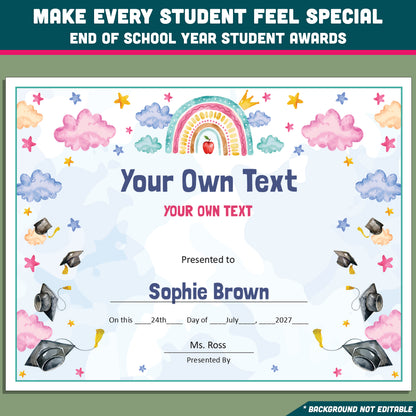 Editable Classroom Awards for Preschool, TK, Pre-K, Kindergarten, and 1st Grade, Recognition Set