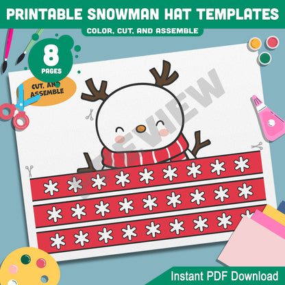 Christmas Snowman Hat Templates: Festive Craft for Kids with 4 Adorable Designs in Color and Black-and-White, Ready-to-Print PDF File.