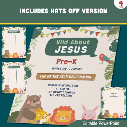 Editable Jungle Graduation Invitation, Printable Safari Theme Invite Set, 4 Page Editable PowerPoint Template, 8.5x11 for Graduation Ceremony Day