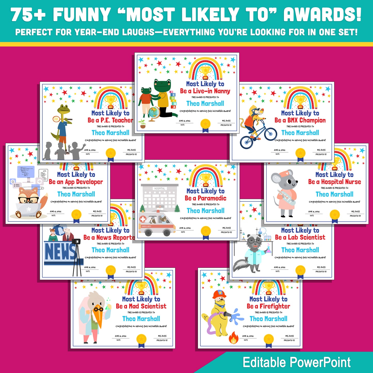 Celebrate Every Student with 75 Fun & Editable “Most Likely To” Awards – Perfect for End-of-Year Recognition!