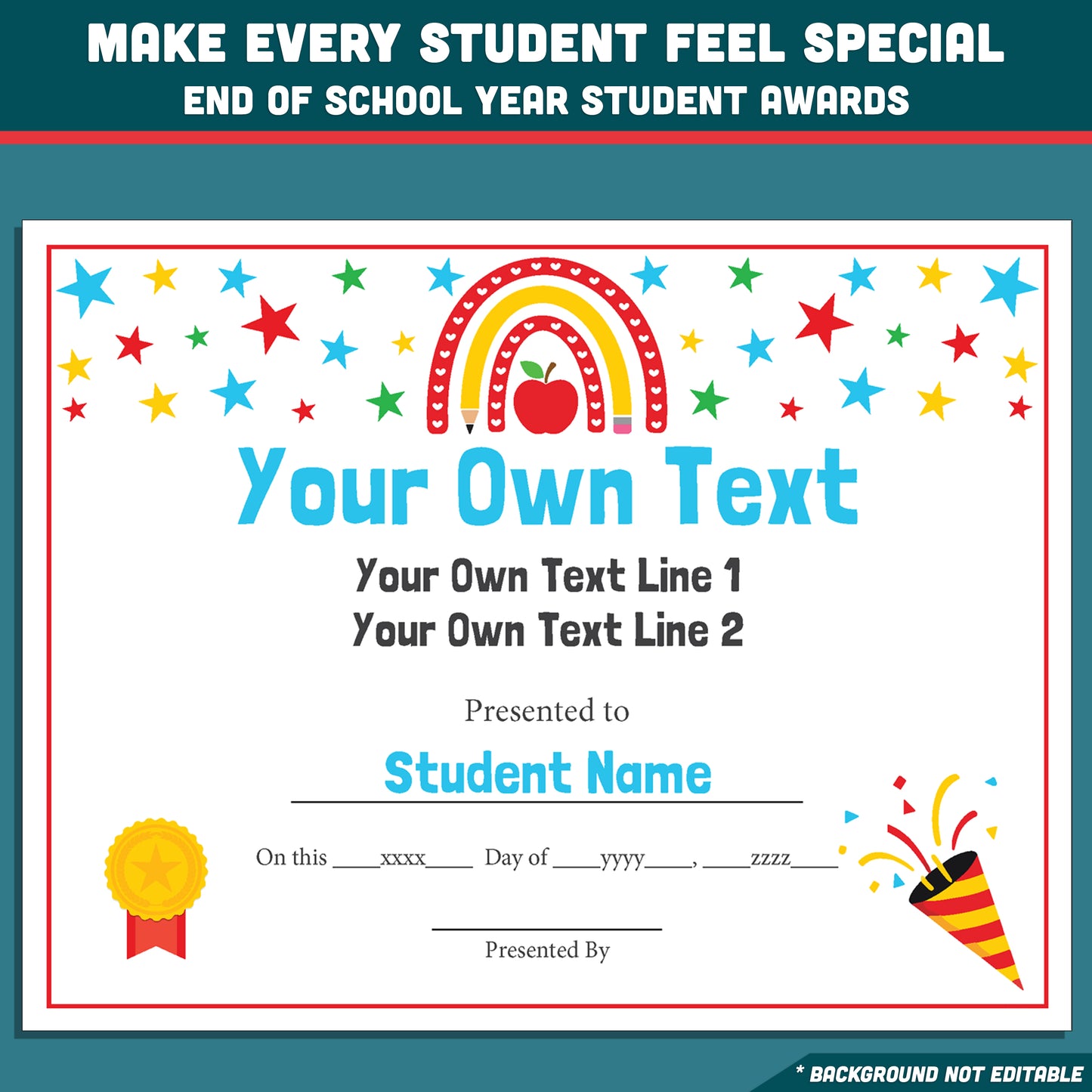 Editable Student Recognition Awards, Classroom Certificates, 26 Options, Printable Student Honors, Quick Personalization, Low Prep Teaching Tool