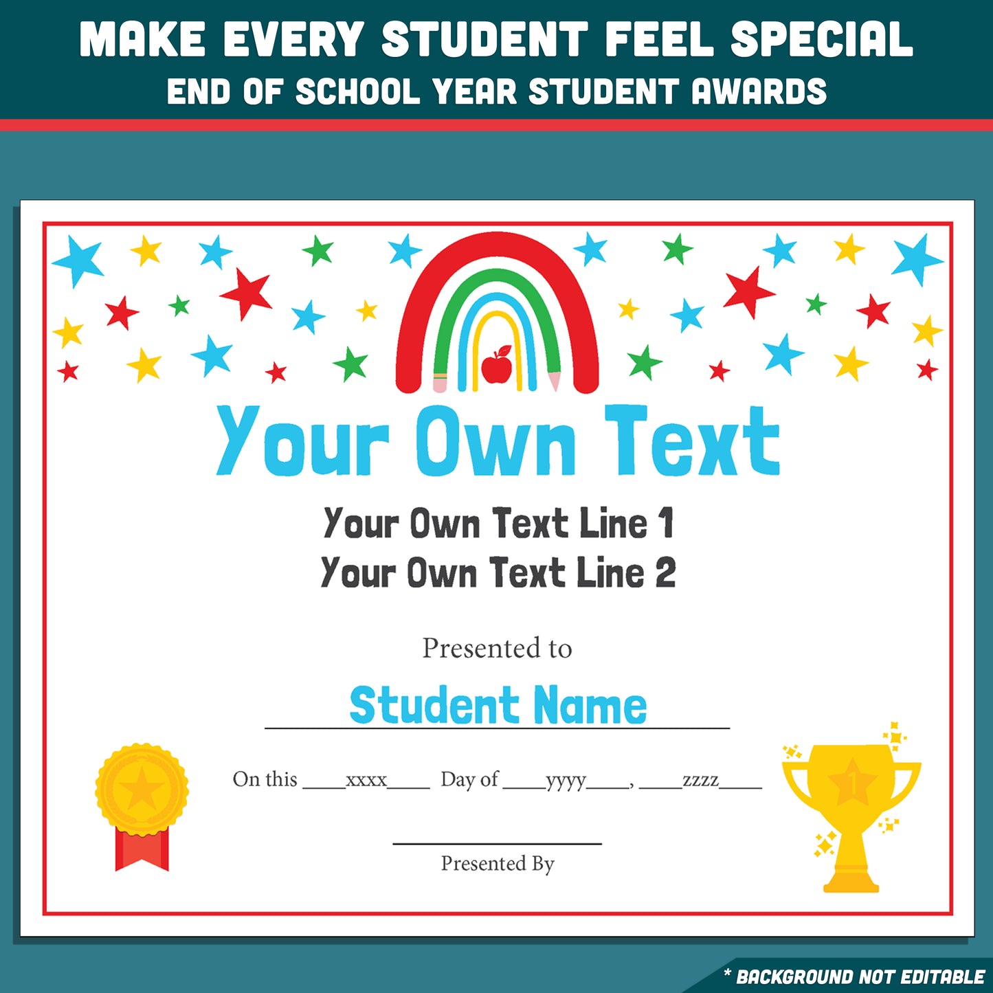 Student Awards Certificates, Printable Classroom Recognition Pack, 26 Editable Designs, Achievement Honors, Simple Editing, Teacher Friendly Resource