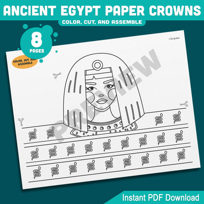 Ancient Egypt Crown Templates – Fun Printable Kids Craft with Pharaoh, Cleopatra, Anubis & Thoth Designs, Easy DIY Headbands, PDF Instant