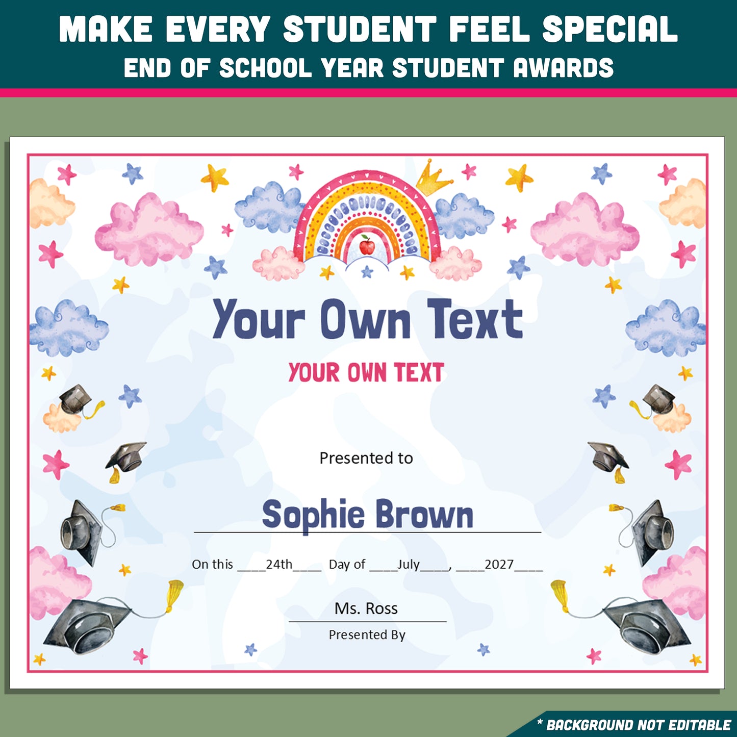 Editable Middle School End-of-Year Class Awards, Printable Student Appreciation Templates, 26 Recognition Designs