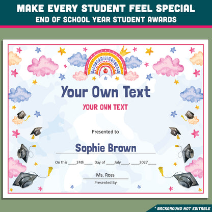 Editable Middle School End-of-Year Class Awards, Printable Student Appreciation Templates, 26 Recognition Designs