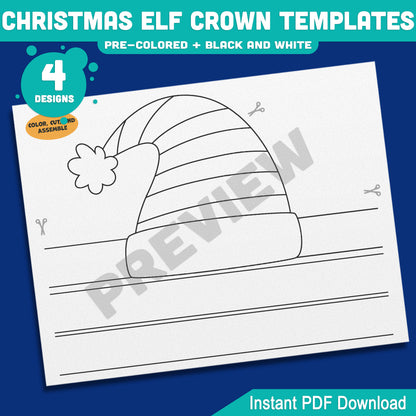 Christmas Elf Crown Templates, Wearable Holiday Headpiece for Children