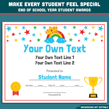 End of School Year Student Awards, Editable Recognition Certificates, 26 Student Awards Pack, Printable Classroom Celebration Materials