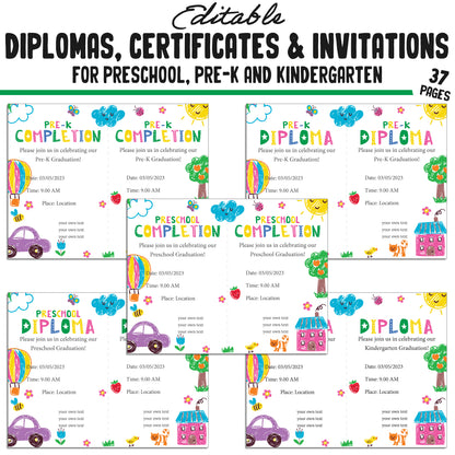 37 Customizable Kids' Drawing Pencil-Themed Pre-K, Kindergarten, and Preschool Diplomas, Certificates, and Invitation Templates (PDF)