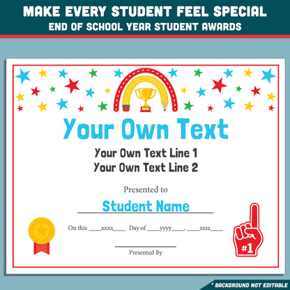 Editable Classroom Awards, Printable Certificates Bundle, 26 Student Recognition Designs, Classroom Celebration Pack, Teacher Friendly Resource