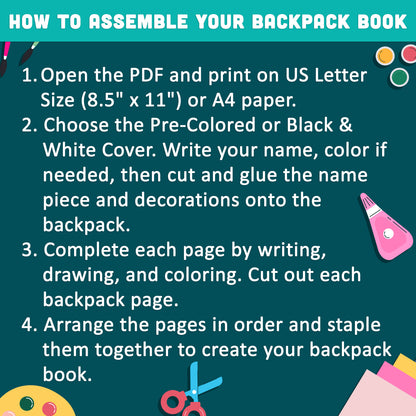 All About Me Backpack Craft, Getting to Know You Worksheet, First Week Back to School Project, Student Printable PDF