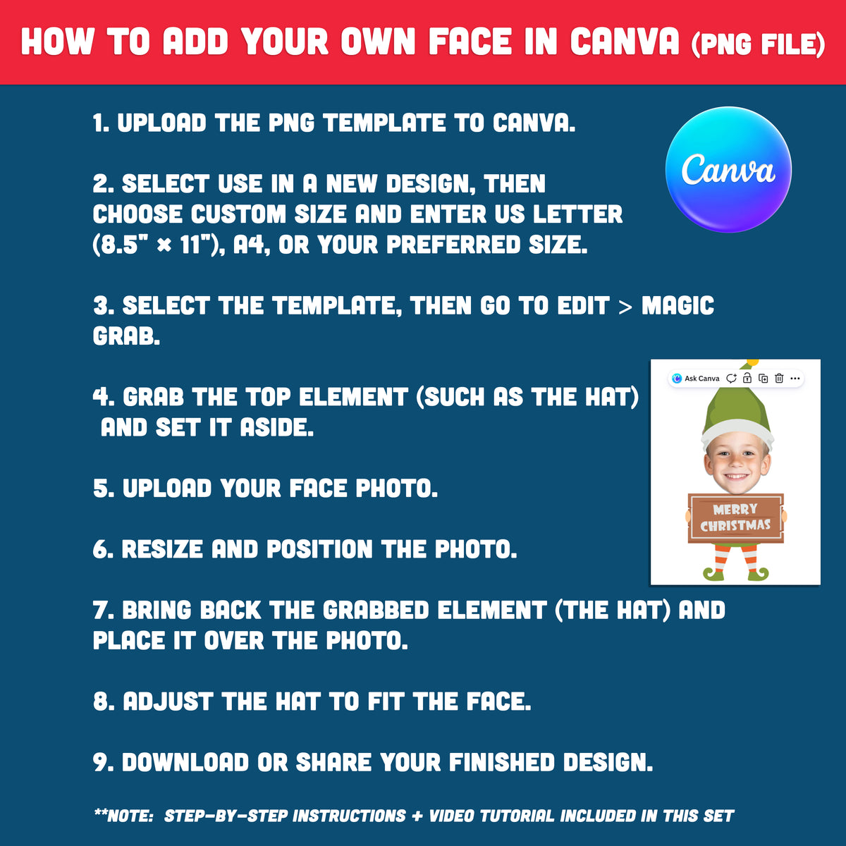 Elf Cutout Templates, Printable Christmas Craft, Add Your Own Face, PDF + PNG, Coloring Version