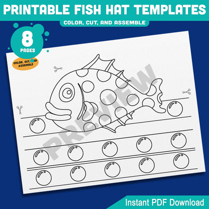 Printable Fish Hat Templates – 8 Fun Paper Crowns with Pre-Colored + Black & White Options, Perfect for Kids’ Ocean Craft and Pretend Play