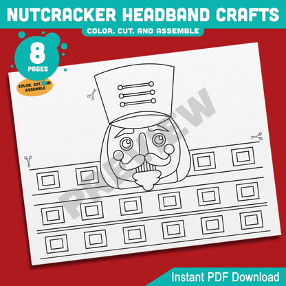 Printable Nutcracker Headband Crafts, Christmas Hat and Paper Crown Activity, Cut, Color & Assemble, Holiday Craft for Kids, 4 Fun Designs, Pre-color + Black & White PDF