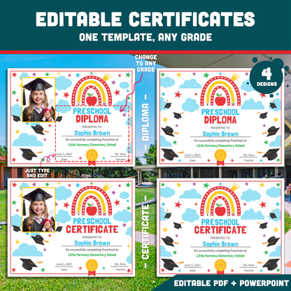 Graduation Party Bundle Printable, Banner Decor, Add Your Own Face Craft, Editable Certificates Any Grade, 235+ Pages, 8.5x11 Set