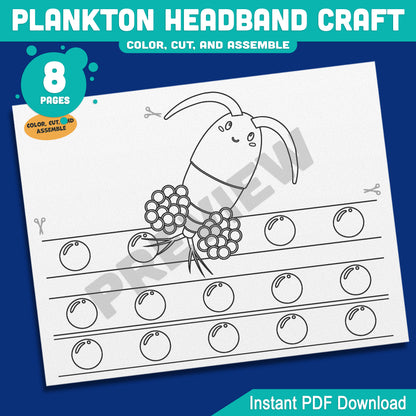 Plankton Headband Craft Under the Sea Paper Hat Activity, Pre-color + Black and White