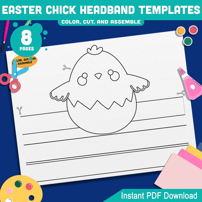 Easter Chick Headband Templates – Spring Paper Crown Printable, Holiday Hat Craft for Kids, Pre-color + Black & White, Cut & Assemble