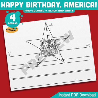 Happy Birthday, America! Patriotic Wearable Activity, Printable Crown, Hat & Headband Templates for Kids