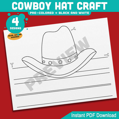 Cowboy Hat Craft, Wild West Headband Activity, Cowgirl & Cowboy Coloring Template, Summer Fun Printable, PDF Download