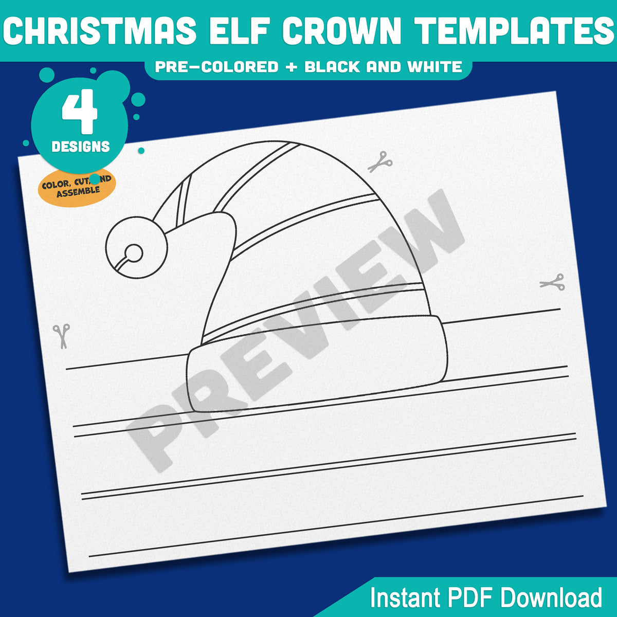 Christmas Elf Crown Templates, Wearable Holiday Headpiece for Children