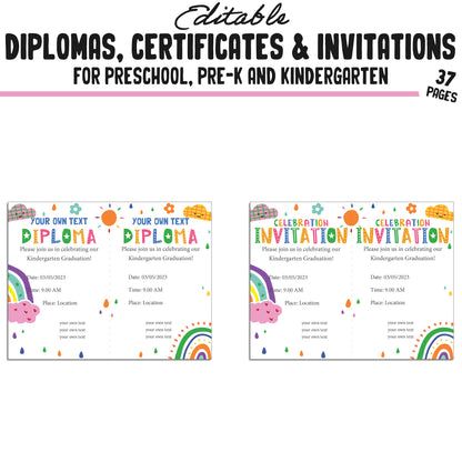 37 Editable Printable Pre-K, Kindergarten, and Preschool Diploma and Invitation Templates (PDF) - Instant Download