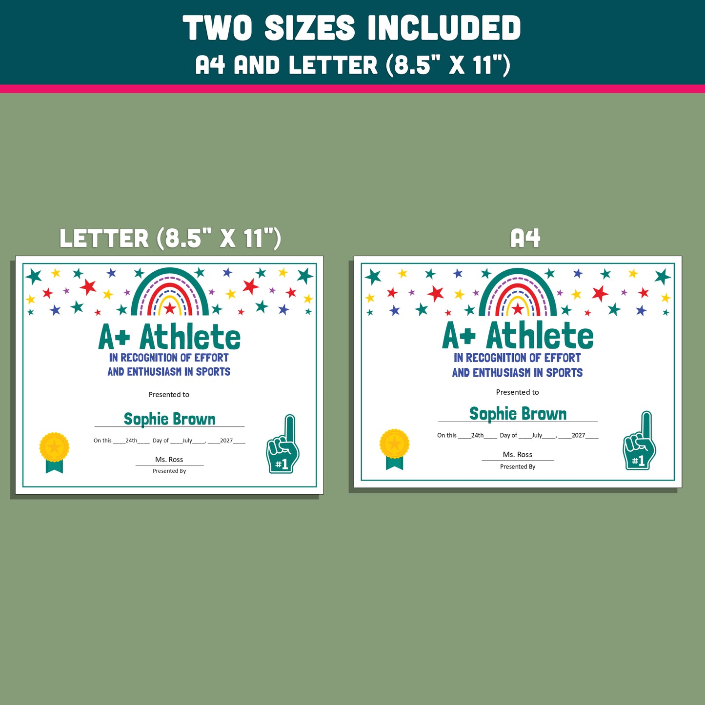 Custom Award Templates, Editable Student Certificates, 26 Printable Classroom Honors, PowerPoint Templates, Rainbow and Star Themed