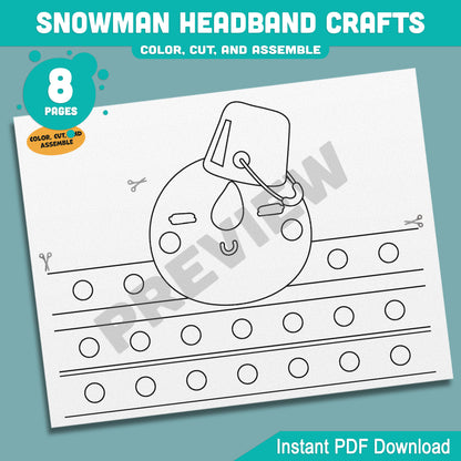 Printable Snowman Headband Crafts, Christmas Crown and Paper Hat Activity, Cut, Color & Assemble, Winter Craft for Kids, 4 Designs, Pre-color + Black & White, PDF Download