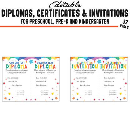 37 Customizable Rainbow-Themed Pre-K, Kindergarten, and Preschool Diplomas, Certificates, and Invitation Templates (PDF) - Instant Download