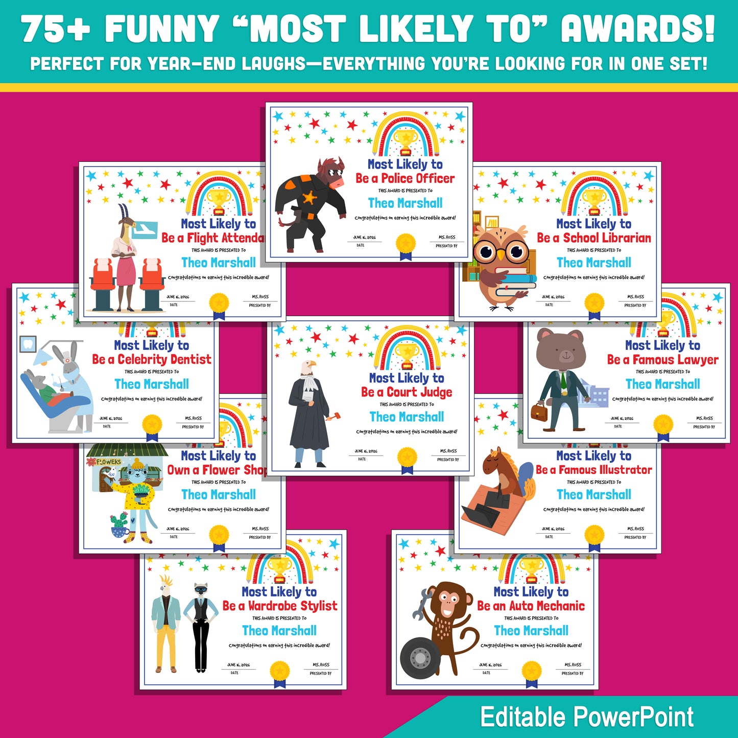 Celebrate Every Student with 75 Fun & Editable “Most Likely To” Awards – Perfect for End-of-Year Recognition!