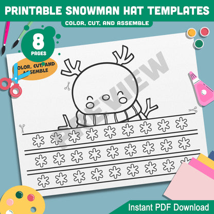 Christmas Snowman Hat Templates: Festive Craft for Kids with 4 Adorable Designs in Color and Black-and-White, Ready-to-Print PDF File.