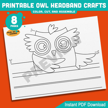 Printable Owl Headband Crafts, Autumn Paper Crown Hat Activity, Fun Cut, Color & Assemble Craft for Kids, 5 Owl Designs, Pre-colored + Black & White, PDF Download