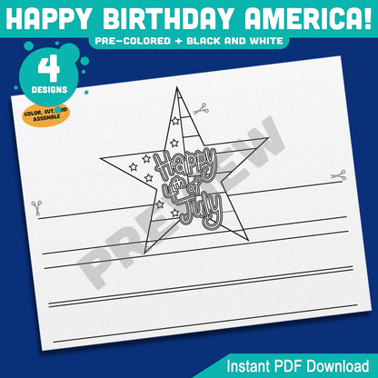 Happy Birthday America! 4th of July Hat, Headband & Crown Craft, Printable Patriotic Dress Up Activity for Kids