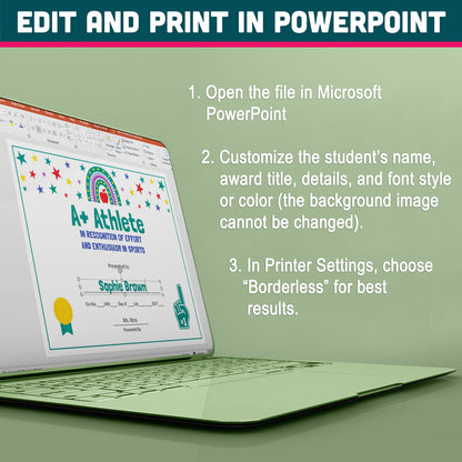 Editable End-of-Year Superlative Awards, Personalized Classroom Honors, Rainbow and Star Themed Certificates, PowerPoint