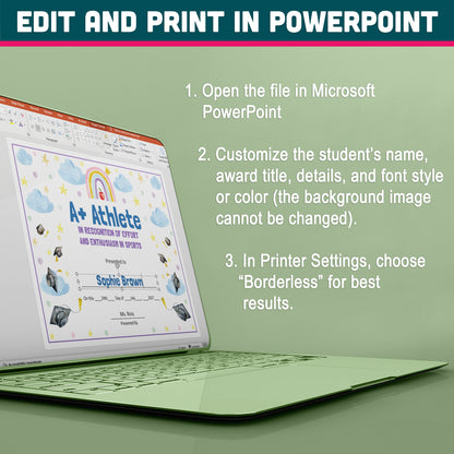 Kindergarten End-of-Year Awards, Personalized Recognition Set, 26 Customizable Diplomas and Certificates, PowerPoint, Printable