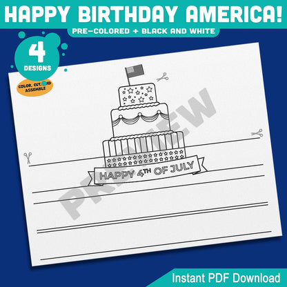 Happy Birthday America! 4th of July Hat, Headband & Crown Craft, Printable Patriotic Dress Up Activity for Kids