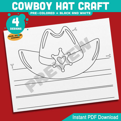 Cowboy Hat Craft, Wild West Headband Activity, Cowgirl & Cowboy Coloring Template, Summer Fun Printable, PDF Download