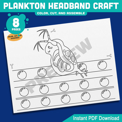 Plankton Headband Craft Under the Sea Paper Hat Activity, Pre-color + Black and White