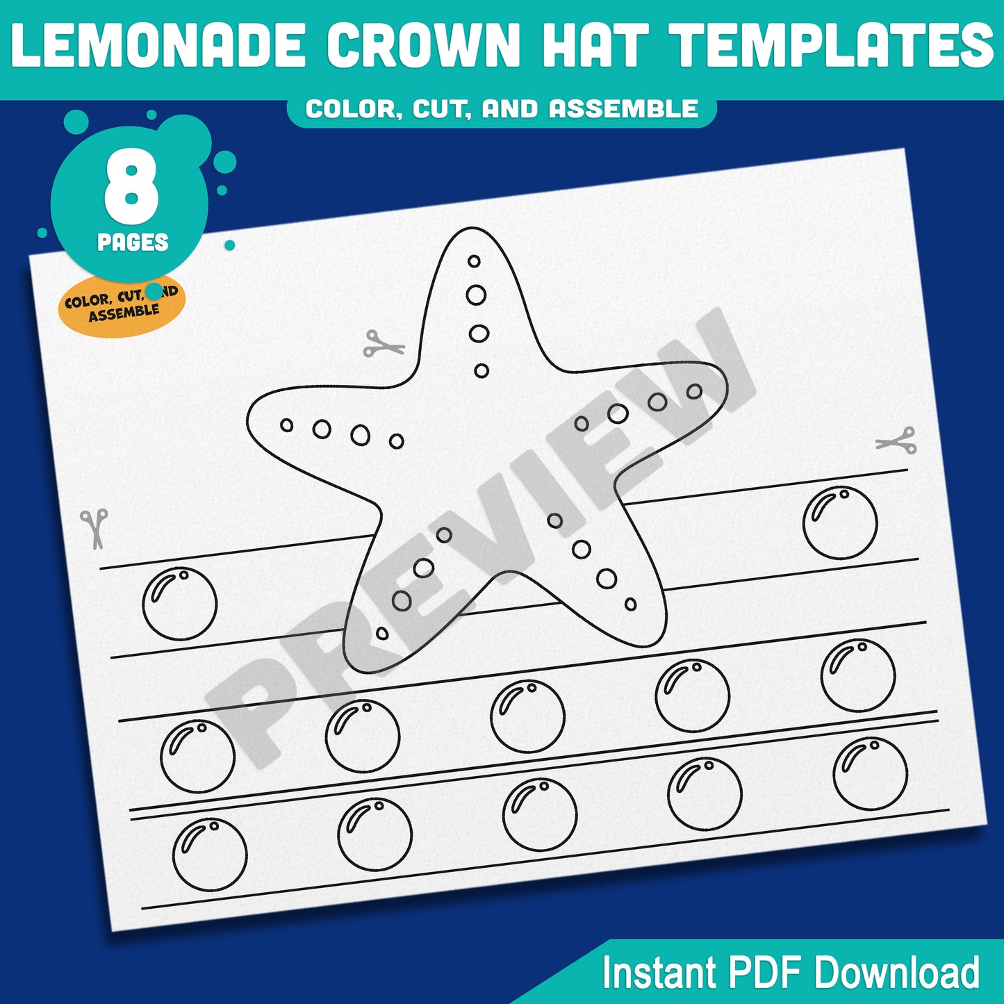 Under the Sea Crown Templates – 8 Fun Printable Headbands in Pre-Colored + Black & White for Preschool and Kids’ Ocean Crafts, PDF Download