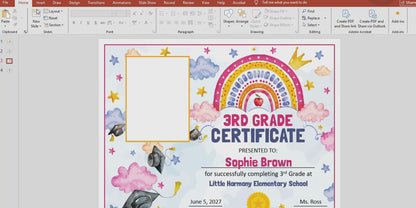 3rd Grade Completion Certificate, Third Grade Graduation Moving Up Awards, Editable Rainbow Star Theme, Photo and No Photo, PDF and PowerPoint