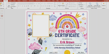 6th Grade Completion Certificate, Sixth Grade Graduation Moving Up Awards, Editable Rainbow Star Theme, Photo and No Photo, PDF and PowerPoint