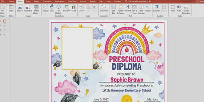 Preschool Completion Certificate, Watercolor Rainbow Stars Theme, Editable End of Year Award Set, Photo and No Photo, PDF and PowerPoint