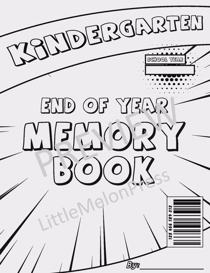 Printable Kindergarten Memory Book – 24 Comic-Style Pages for Coloring & Writing, End of Year Keepsake Activity, PDF Download