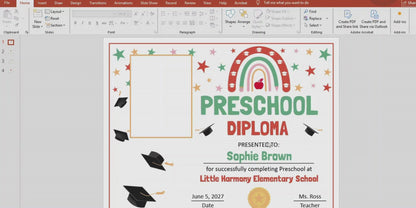 Editable Preschool Graduation Diploma & Certificate Set, Retro Rainbow Stars Theme, 8.5x11 Awards, Photo and No-Photo Options, PDF, PowerPoint