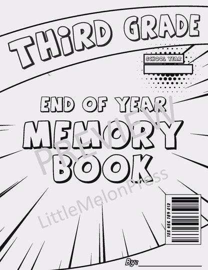 Printable End of the Year Memory Book for Third Grade (3rd grade), Fun Coloring & Writing Comic Keepsake, 24 Pages, PDF Download